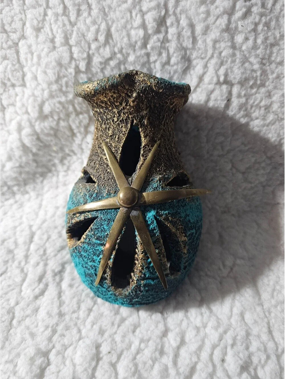 Art Pottery Vase Teal & Bronze Ceramic Tea Light Candle Holder 6